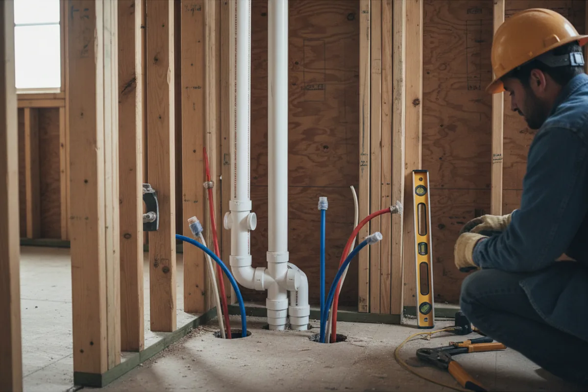 Drain and supply rough-in during Sump Pump Repair in Oshkosh